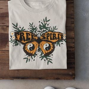 Handmade Retro Free Spirit Butterfly Yin Yang Tee